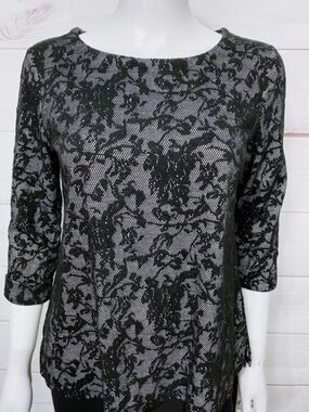 Croft & Barrow Black Lace Overlay Tunic Top XL